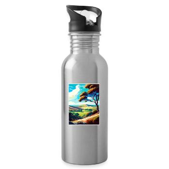 Mendip Hills Anob Travel Poster Souvenir Paint WPA - Water bottle with straw - silver - Right