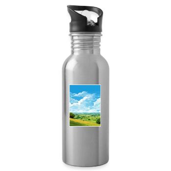 Mendip Hills Aonb Travel Poster Souvenir Paint WPA - Water bottle with straw - silver - Right