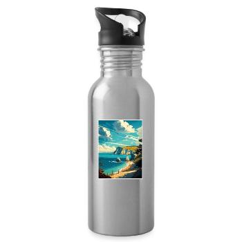 Isle Of Wight Anob Travel Poster Souvenir Paint WP - Water bottle with straw - silver - Right