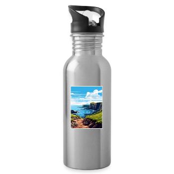 Causeway Coast Aonb Vintage Reiseposter Souvenir - Trinkflasche mit integriertem Trinkhalm - Lightsilver - Rechts