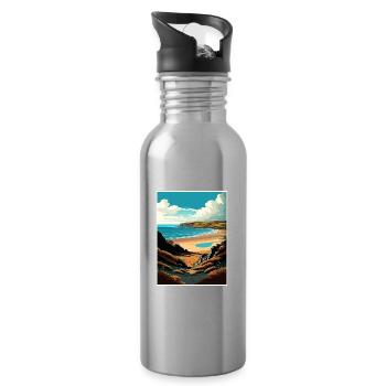 Gower Halbinsel Anob Reise Poster Souvenir WPA - Trinkflasche mit integriertem Trinkhalm - Lightsilver - Rechts