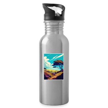 Quantock Hills Aonb Vintage Travel Poster Souvenir - Water bottle with straw - silver - Right