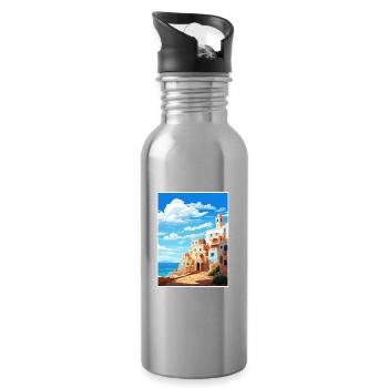 Essaouira Maroc Affiche de voyage Peinture Souvenir WPA - Gourde avec paille intégrée - argent clair - Droite