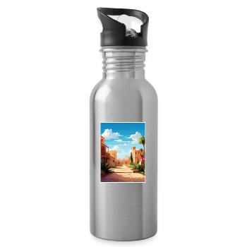 Marrakech Maroc Affiche de voyage Peinture Souvenir WPA - Gourde avec paille intégrée - argent clair - Droite