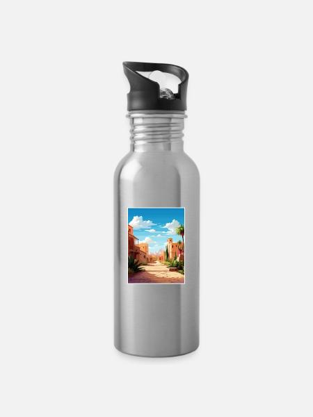 Marrakech Maroc Affiche de voyage Peinture Souvenir WPA - Gourde avec paille intégrée - argent clair