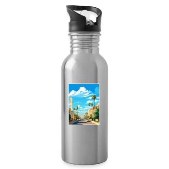 Casablanca Marokko Reiseposter Souvenir Farbe WP - Trinkflasche mit integriertem Trinkhalm - Lightsilver - Rechts