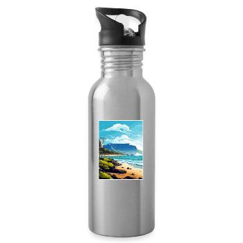 Table Mountain South Africa Travel Poster Souvenir - Water bottle with straw - silver - Right