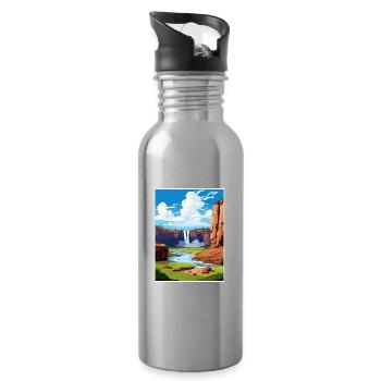 Cascades d’Ouzoud Maroc Affiche de voyage souvenir - Gourde avec paille intégrée - argent clair - Droite