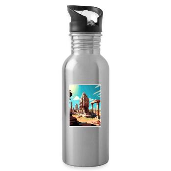 Hampi India Travel Poster Souvenir Postcard Paint - Water bottle with straw - silver - Right