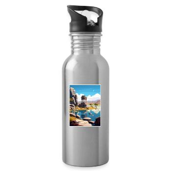 Hampi India Travel Poster Souvenir Postcard Paint - Water bottle with straw - silver - Right