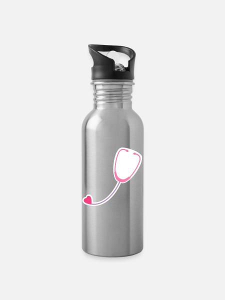 Farbiges Stethoskop - Trinkflasche mit integriertem Trinkhalm - Lightsilver