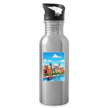 Rosario Argentina Travel Poster Souvenir Paint WPA - Water bottle with straw - silver - Right