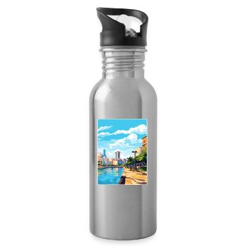 Rosario Argentina Travel Poster Souvenir Paint WPA - Water bottle with straw - silver - Right