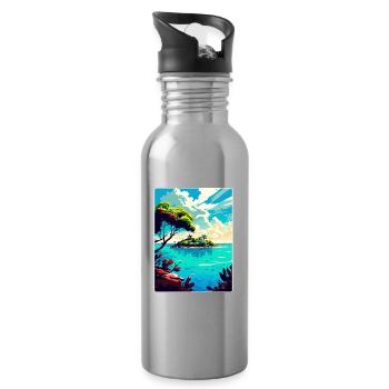 Belize Caribbean Travel Poster Souvenir Paint WPA - Water bottle with straw - silver - Right