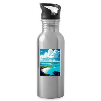 Barbuda Caribbean Travel Poster Souvenir Paint WPA - Water bottle with straw - silver - Right