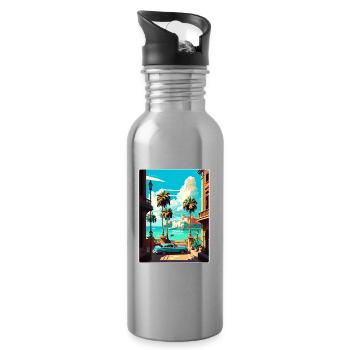 Havanna Karibik Reise Poster Souvenir Farbe WPA - Trinkflasche mit integriertem Trinkhalm - Lightsilver - Rechts