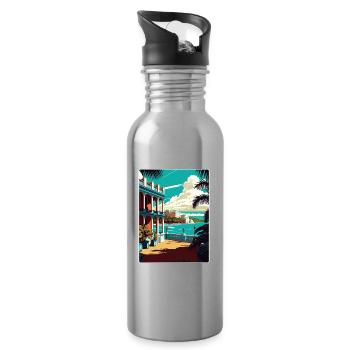 Havanna Karibik Reise Poster Souvenir Farbe WPA - Trinkflasche mit integriertem Trinkhalm - Lightsilver - Rechts