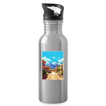 Salta Argentina Travel Poster Souvenir Paint WPA - Water bottle with straw - silver - Right