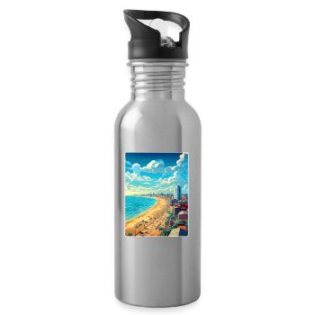 Mar del Plata Affiche de voyage Peinture Souvenir WPA - Gourde avec paille intégrée - argent clair - Droite