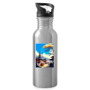 Chiang Mai Thailand Vintage Reise Poster Souvenir - Trinkflasche mit integriertem Trinkhalm - Lightsilver - Rechts
