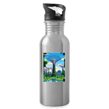Supertree Grove Singapore Travel Poster Souvenir - Water bottle with straw - silver - Right