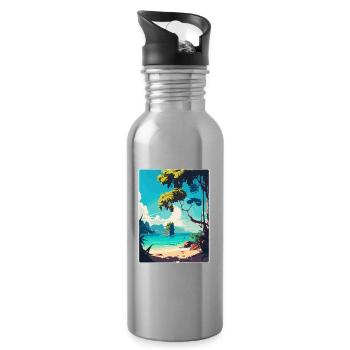 Phuket Thaïlande Affiche de voyage thaïlandaise Souvenir WPA - Gourde avec paille intégrée - argent clair - Droite