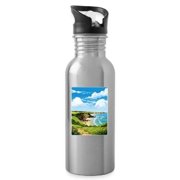 Cornouailles Aonb Voyage Affiche Peinture Souvenir WPA - Gourde avec paille intégrée - argent clair - Droite