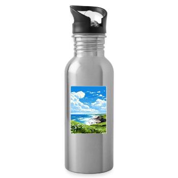 Cornouailles Aonb Voyage Affiche Peinture Souvenir WPA - Gourde avec paille intégrée - argent clair - Droite