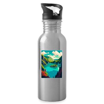 Plitvice Lake National Park Croatia Travel Poster - Water bottle with straw - silver - Right