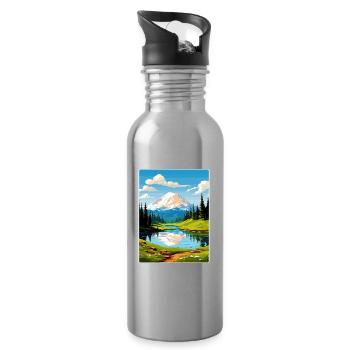 Mount Rainer New National Park Travel Poster WPA - Water bottle with straw - silver - Right