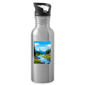 North Cascades National Park Travel Poster Card - Water bottle with straw - silver - Right