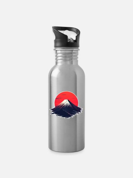 Roter Sonnenuntergang über Vulkan - Trinkflasche mit integriertem Trinkhalm - Lightsilver