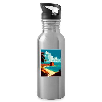 Affiche de voyage souvenir du parc national de Tortugas sèche - Gourde avec paille intégrée - argent clair - Droite