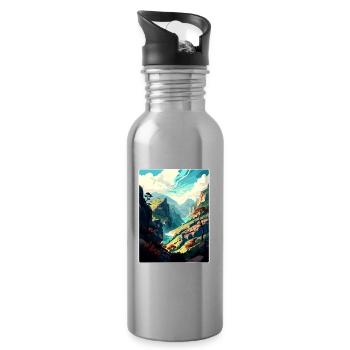 Geres Nationalpark Portugal Reise Posterkarte - Trinkflasche mit integriertem Trinkhalm - Lightsilver - Rechts