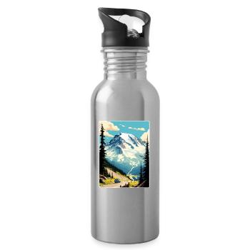 Mount Rainier Nationalpark Reiseposter Souvenir - Trinkflasche mit integriertem Trinkhalm - Lightsilver - Rechts