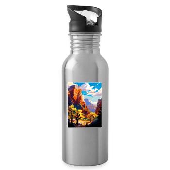 Zion Nationalpark Arizona Reise Poster Souvenir - Trinkflasche mit integriertem Trinkhalm - Lightsilver - Rechts