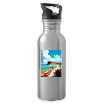 Affiche de voyage souvenir du parc national de Tortugas sèche - Gourde avec paille intégrée - argent clair - Droite