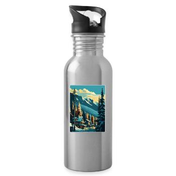 Whistler Ski Skiing Vintage Travel Poster Souvenir - Water bottle with straw - silver - Right