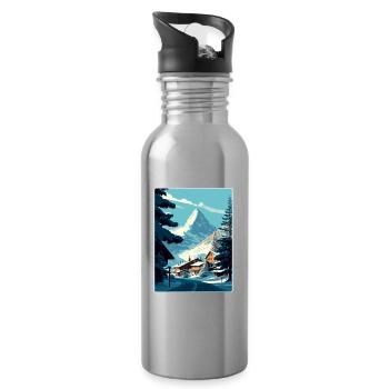 Zermatt Ski Skifahren Reise Poster Souvenir Farbe WP - Trinkflasche mit integriertem Trinkhalm - Lightsilver - Rechts
