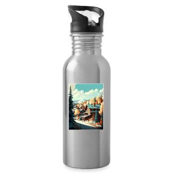 Park Ski Skifahren Reise Poster Souvenir Farbe WPA - Trinkflasche mit integriertem Trinkhalm - Lightsilver - Rechts
