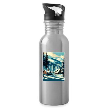 Les Arcs Ski Ski Vintage Voyage Poster Souvenir - Gourde avec paille intégrée - argent clair - Droite