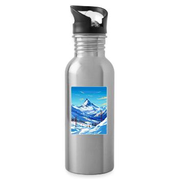 Zermatt Ski Skifahren Reise Poster Souvenir Farbe WP - Trinkflasche mit integriertem Trinkhalm - Lightsilver - Rechts