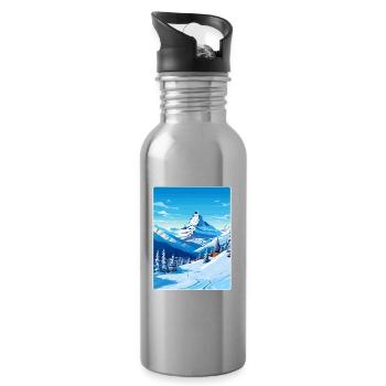 Zermatt Ski Skifahren Reise Poster Souvenir Farbe WP - Trinkflasche mit integriertem Trinkhalm - Lightsilver - Rechts