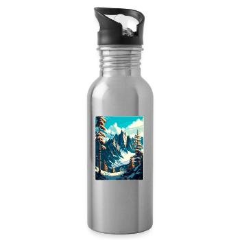 Chamonix Ski Skiing Vintage Travel Poster Souvenir - Water bottle with straw - silver - Right