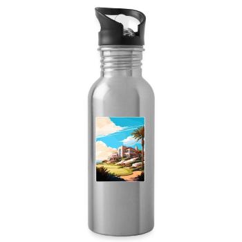 Riviera Country Club Golf Travel Poster Souvenir - Water bottle with straw - silver - Right