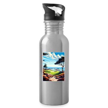 Pebble Beach Golf Links Travel Poster Souvenir WPA - Water bottle with straw - silver - Right