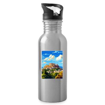 Athens Greece Travel Poster Souvenir Painting WPA - Water bottle with straw - silver - Right