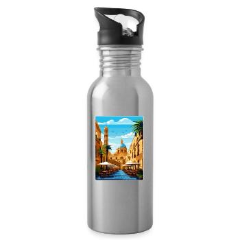 Palermo Sicily Town Italy Travel Poster Souvenir - Water bottle with straw - silver - Right