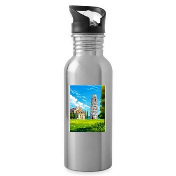 Pisa Italy Travel Poster Souvenir Postcard Paint - Water bottle with straw - silver - Right