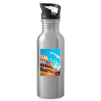 Rome Italy Travel Poster Souvenir Postcard Paint - Water bottle with straw - silver - Right